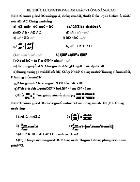 Hệ thức lượng trong tam giác vuông nâng cao lớp 9